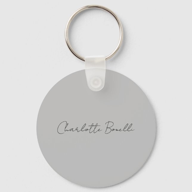 Minimalist Handwritten Script Name Grey Keychain (Front)