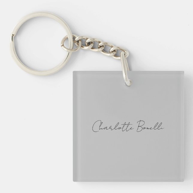 Minimalist Handwritten Script Name Grey Keychain (Front)