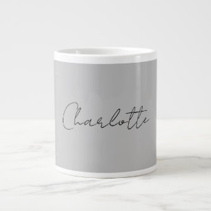 Minimalist Handwritten Script Name Grey Large Coffee Mug