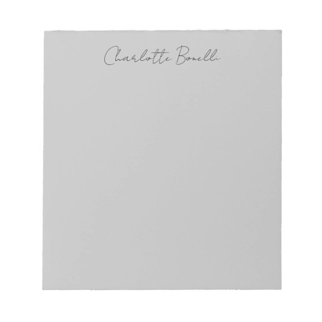 Minimalist Handwritten Script Name Grey Notepad (Front)