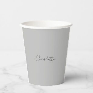Minimalist Handwritten Script Name Grey Paper Cups