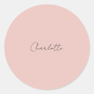 Minimalist Handwritten Script Name Rose Gold Classic Round Sticker