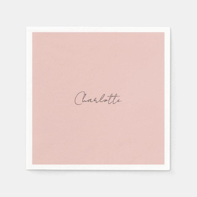 Minimalist Handwritten Script Name Rose Gold Napkin (Front)