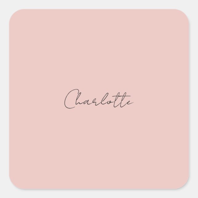 Minimalist Handwritten Script Name Rose Gold Square Sticker (Front)