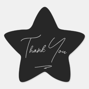 Minimalist Handwritten Script Thank You Black Star Sticker