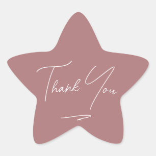 Minimalist Handwritten Script Thank You Dusty Pink Star Sticker
