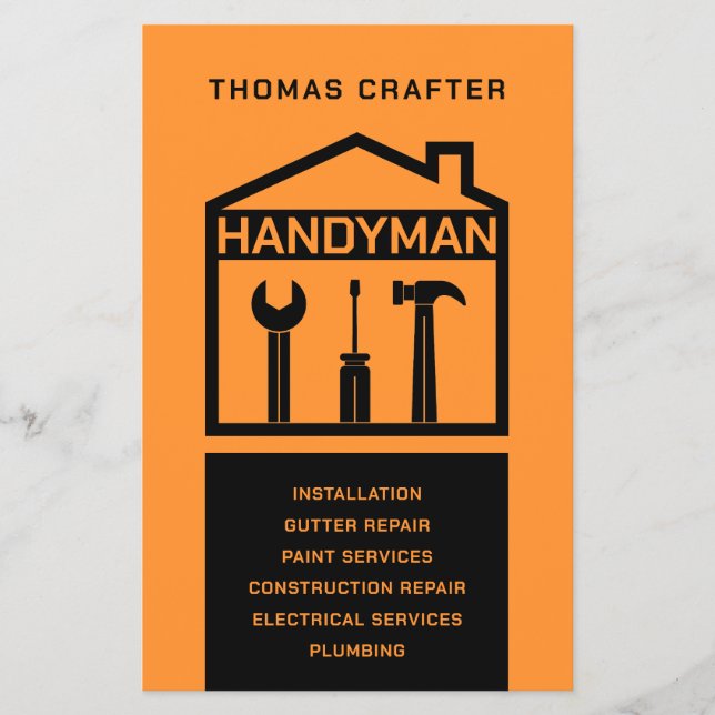 Minimalist handyman black and orange flyer (Front)