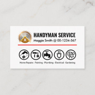 Minimalist Handyman Tools On Red Line Business Card