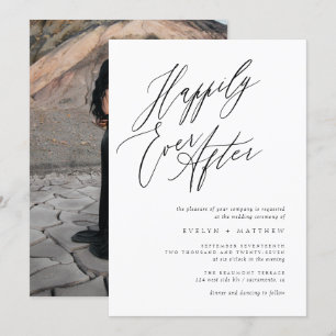 Minimalist Happily Ever After Script Photo Wedding Invitation
