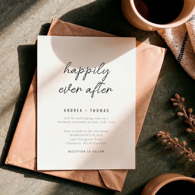 Minimalist Happily Ever After Script Wedding Invitation (Creator Uploaded)