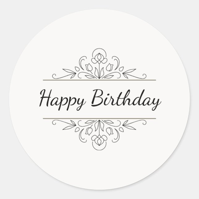 Minimalist Happy Birthday Classic Round Sticker  (Front)