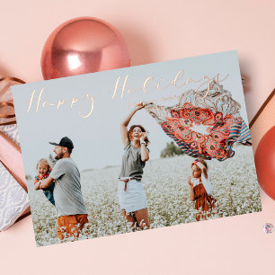 Minimalist Happy Holidays Chic Script Calligraphy Foil Holiday Card