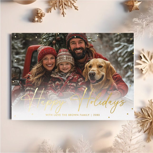Minimalist Happy Holidays Photo Greeting Foil Holiday Card (Creator Uploaded)