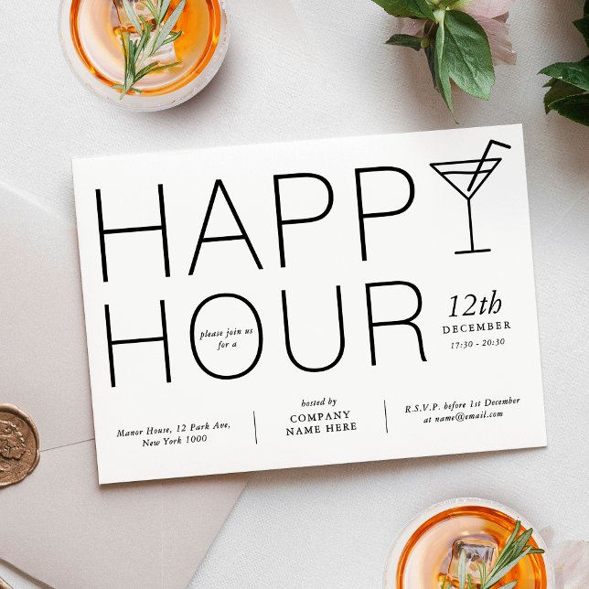 Minimalist Happy Hour Client Appreciation Business Invitation (Minimalist Happy Hour Client Appreciation Business Invitation in black and white)