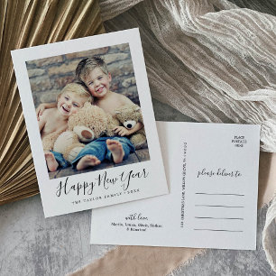Minimalist Happy New Year Portrait Photo Holiday Postcard