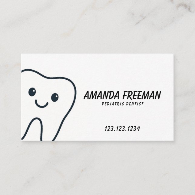Minimalist Happy Tooth Pediatric Dentist Appointment Card (Front)
