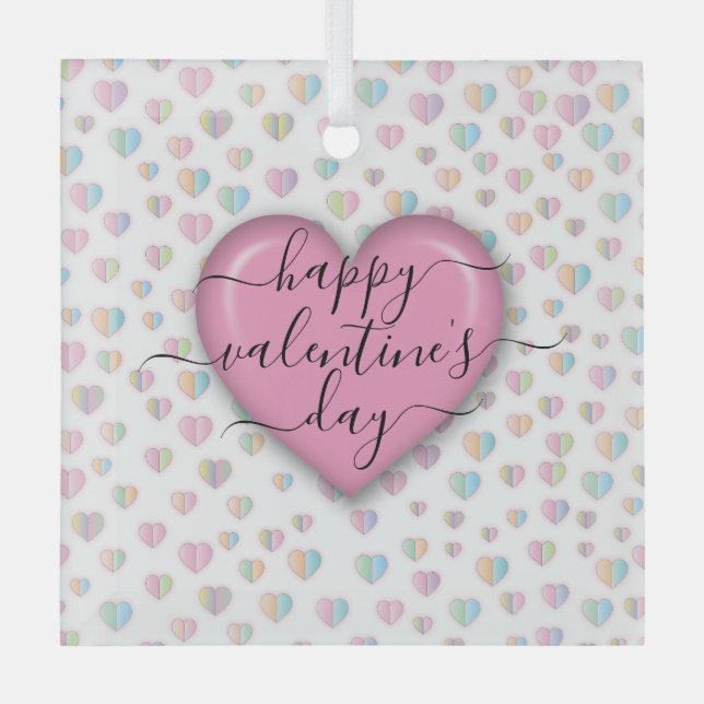 Minimalist Happy Valentine’s Day Glass Ornament (Front)