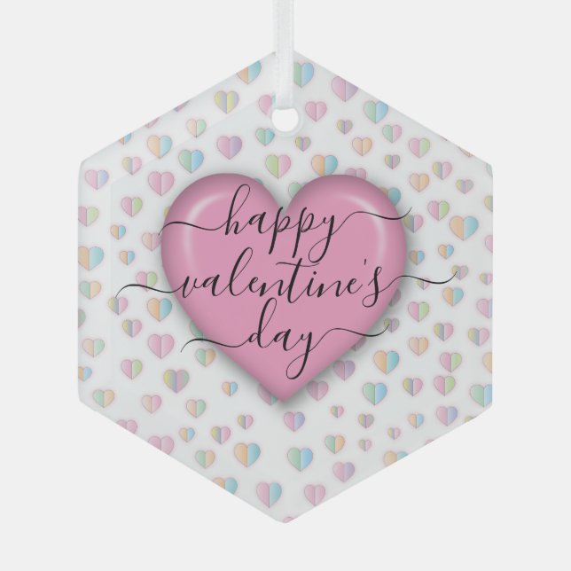Minimalist Happy Valentine’s Day Glass Ornament (Front)