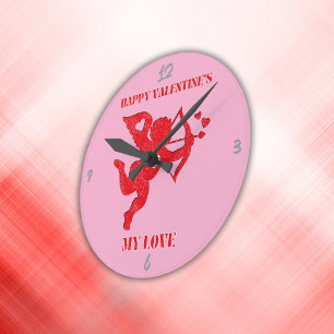 Minimalist Happy Valentine's My Love on pink   Round Clock