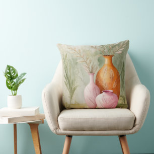Minimalist Harmony   Watercolor Vases Throw Pillow