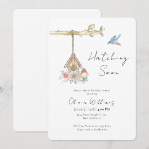 Minimalist Hatching Soon Bird Nest Baby Shower Invitation
