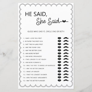 Minimalist he said she said bridal shower game