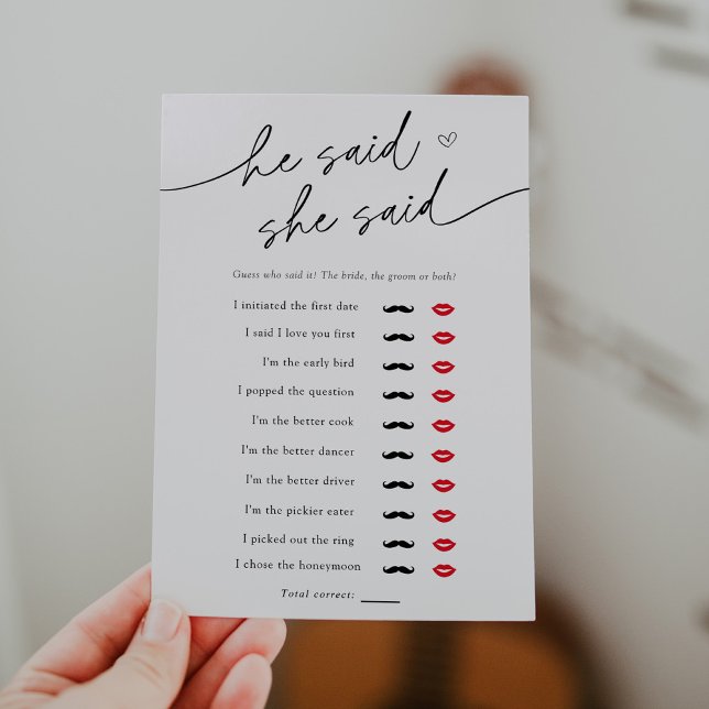 Minimalist He said, She said Shower Game Card (Creator Uploaded)