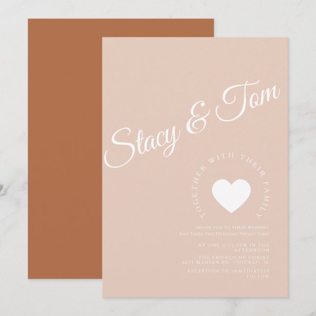 Minimalist Heart Earthy Tones Terracotta  Invitation (Front/Back)