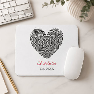 Minimalist Heart Fingerprint Personalized Name Mouse Pad