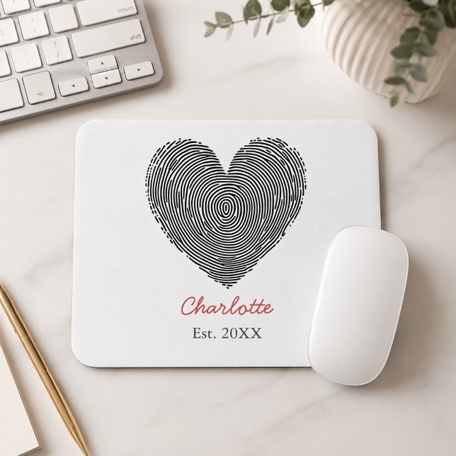 Minimalist Heart Fingerprint Personalized Name  Mouse Pad (Creator Uploaded)