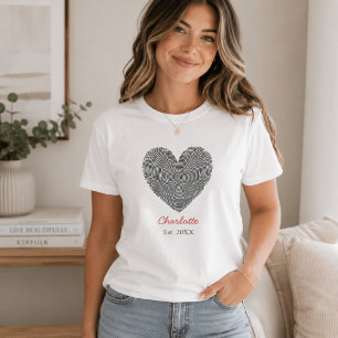 Minimalist Heart Fingerprint Personalized Name T-Shirt