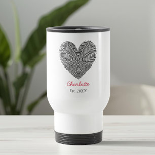 Minimalist Heart Fingerprint Personalized Name Travel Mug