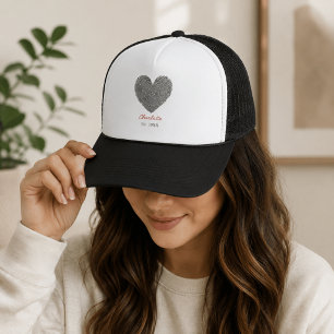 Minimalist Heart Fingerprint Personalized Name Trucker Hat