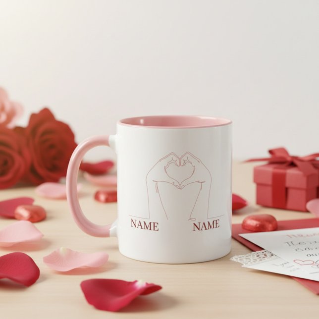Minimalist Heart Hands Line Art Personalized  Mug (Creator Uploaded)