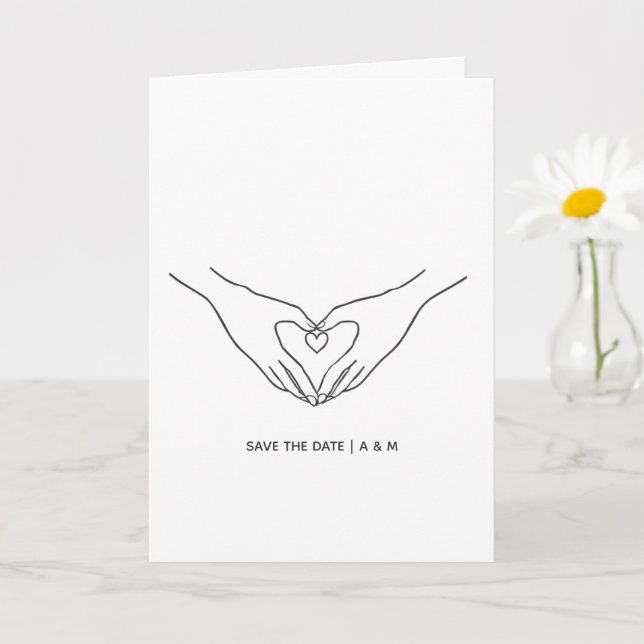 Minimalist Heart Hands Save the Date Card (Small Plant)
