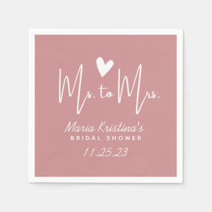 Minimalist Heart Ms to Mrs Bridal Shower Puce Pink Napkin