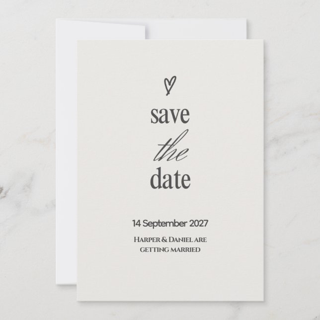 Minimalist Heart Script Save the Date Card (Front)