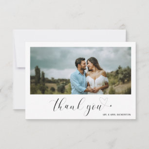 Minimalist Heart Simple Script Photo Wedding Thank You Card