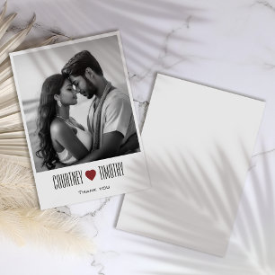Minimalist Heart Wedding Thank You Card With Photo