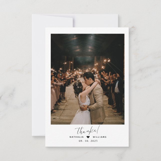 Minimalist  heart with photo Wedding Thank You Card (Front)