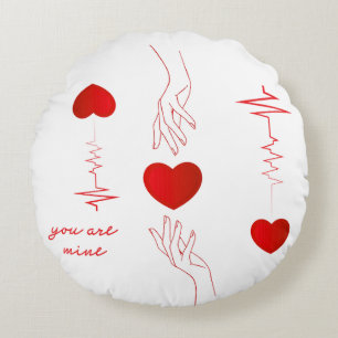 Minimalist Heartbeat and Hands Love Mug – Romantic Round Pillow