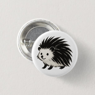 Minimalist Hedgehog – Black Ink Animal Design on 1 Inch Round Button