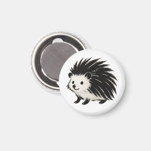 Minimalist Hedgehog – Black Ink Animal Design on Magnet