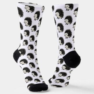 Minimalist Hedgehog – Black Ink Animal Design on Socks