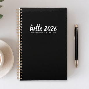 Minimalist Hello 2026 Black Planner