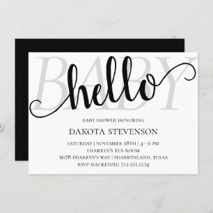 Minimalist Hello Baby Shower   Black and White Invitation