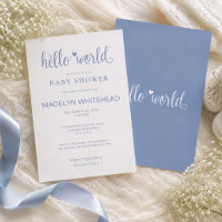 Minimalist Hello World Baby Shower Dusty Blue