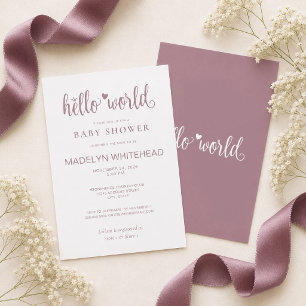 Minimalist Hello World Baby Shower Mauve Invitation