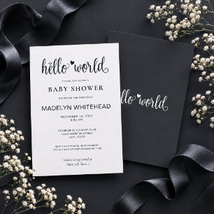 Minimalist Hello World Baby Shower Soft Black Invitation