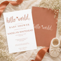 Minimalist Hello World Baby Shower Terracotta